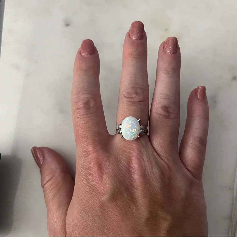 Sterling silver 925 opal and cubic zirconia statement ring